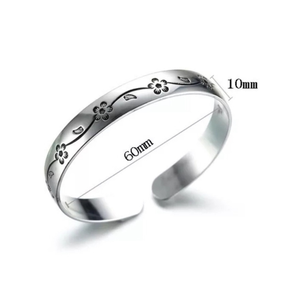 925 Sterling Silver Floral Engraved Bangle - Picture 7 of 7